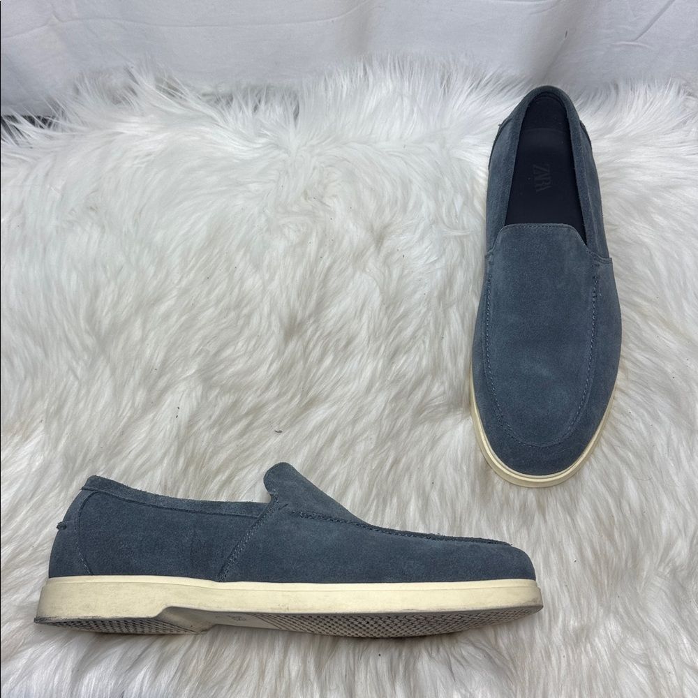 Zara Men's Dusty Blue Suede Loafers Sz 43